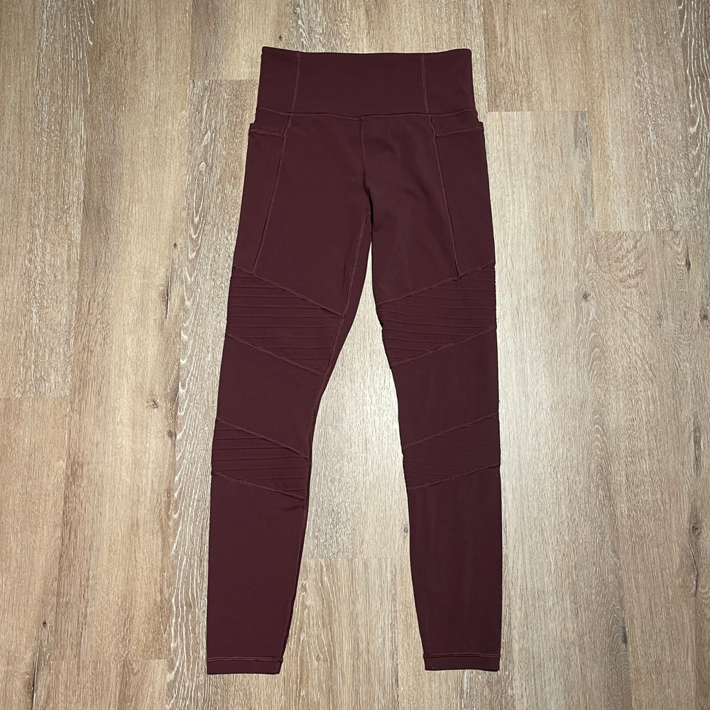 Athleta‎ Inclination Moto High Rise Burgundy Tight in Powervita Women's S EUC